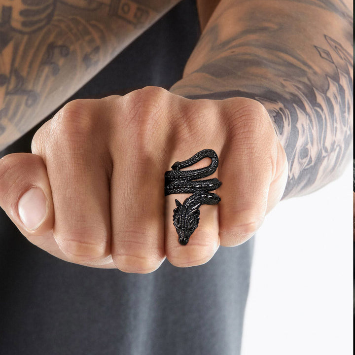 Punk Coiled Dragon Stainless Steel Ring for Men and Women