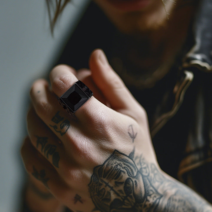 Celtic Black Onyx Signet Ring in Stainless Steel for Men