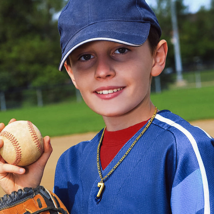 Sports Jersey Number Pendant Necklace with Figaro Chain for Men Boys