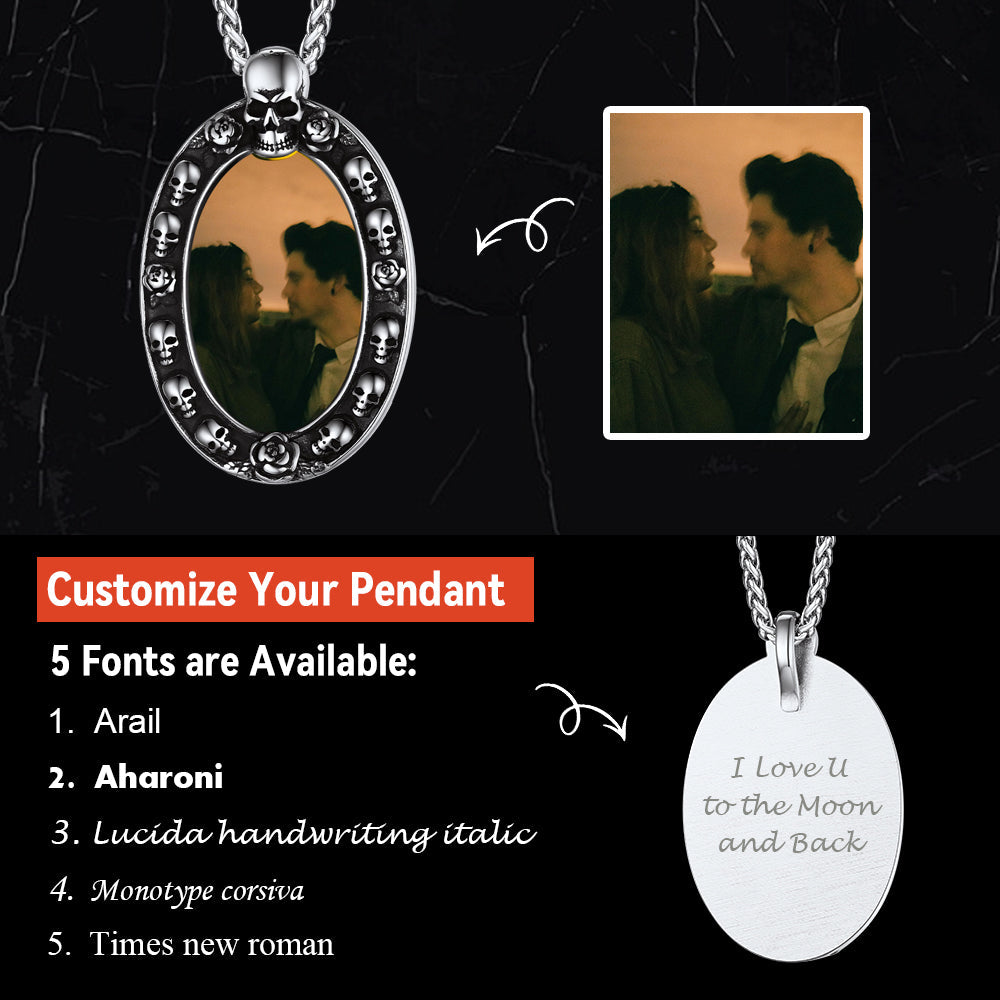 Personalized Photo Pendant Necklace with Skull for Men and Women