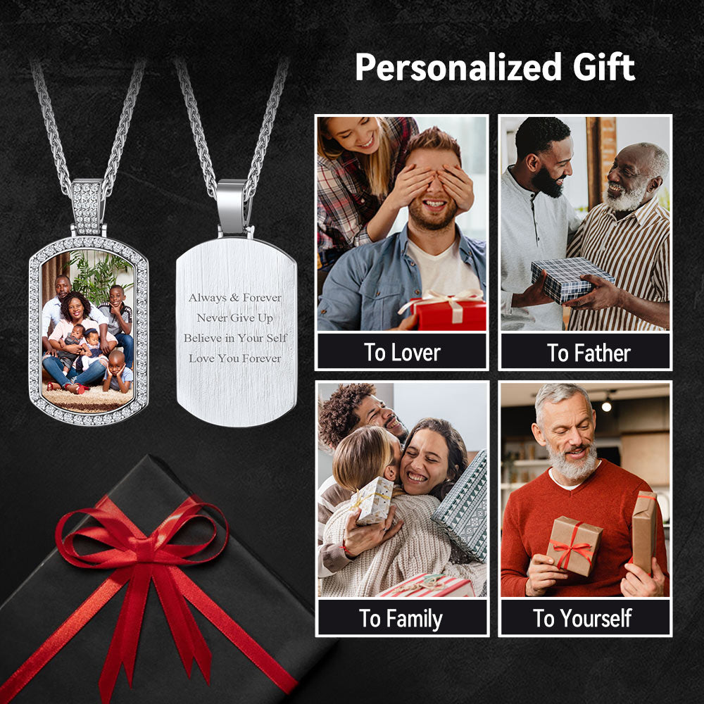 Customized Zirconia Picture Dog Tag Necklace Memorial Gift for Men Women