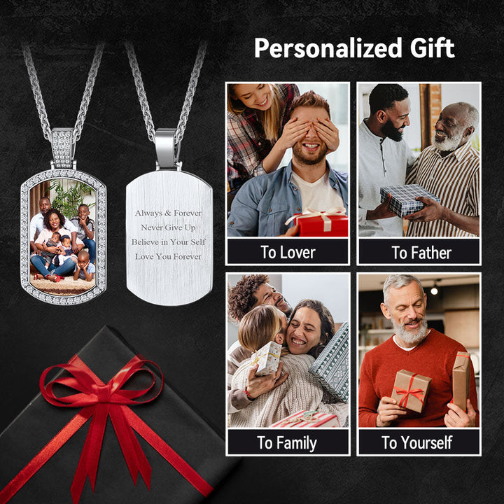 Customized Zirconia Picture Dog Tag Necklace Memorial Gift for Men Women