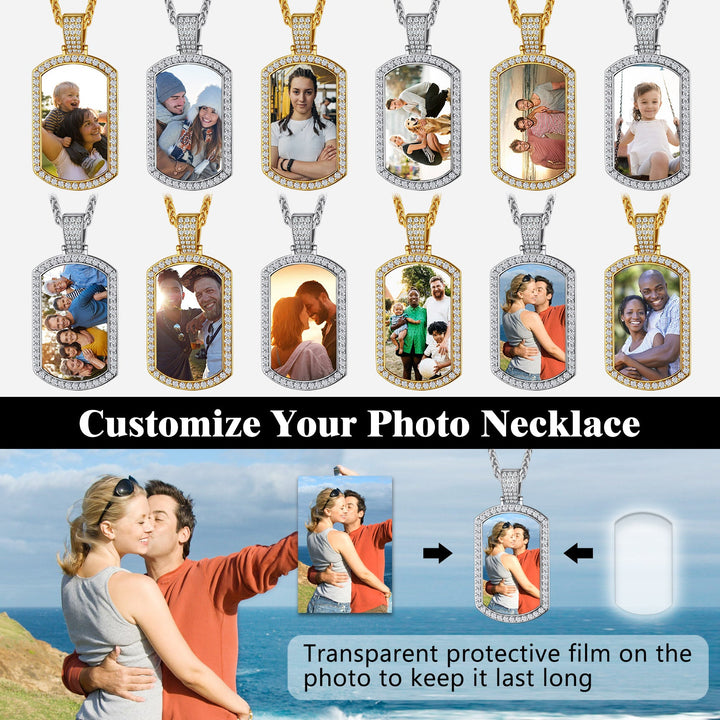 Customized Zirconia Picture Dog Tag Necklace Memorial Gift for Men Women
