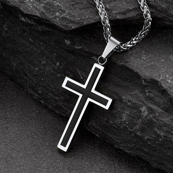 Christian Black Enamel Cross Necklace For Men Women