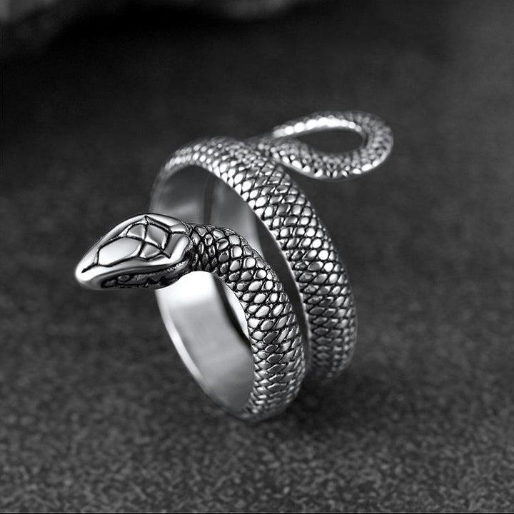 Punk Coiled Snake Stainless Steel Ring for Men and Women