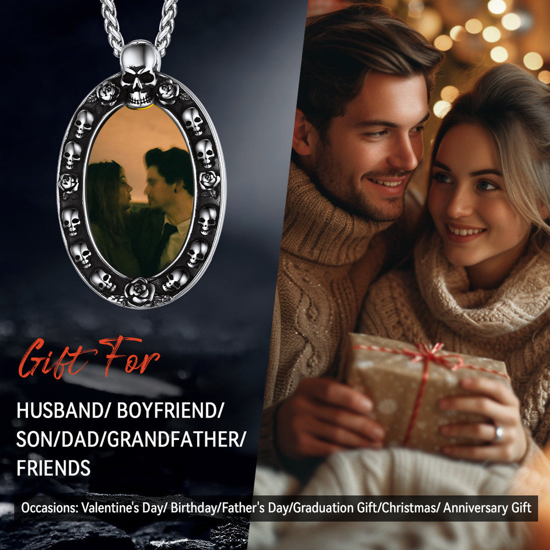 Personalized Photo Pendant Necklace with Skull for Men and Women