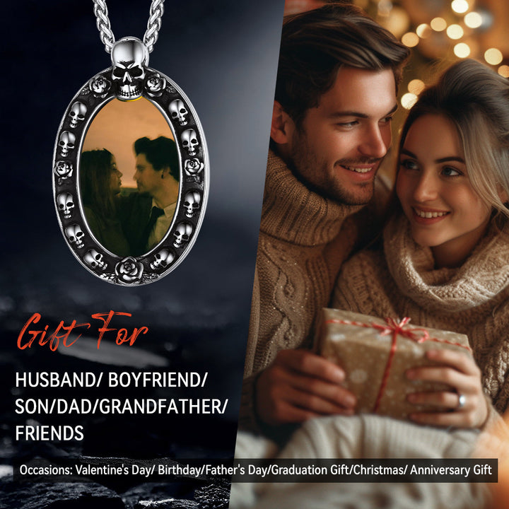 Personalized Photo Pendant Necklace with Skull for Men and Women