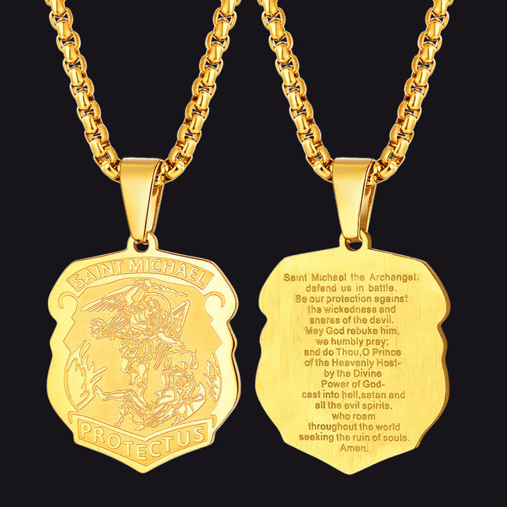 Archangel St. Michael Necklace Medal Shield Pendant for Men