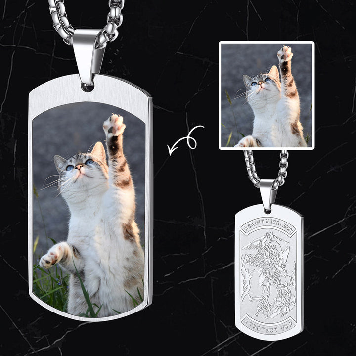 Customized Saint Michael Dog Tag Necklace with Picture