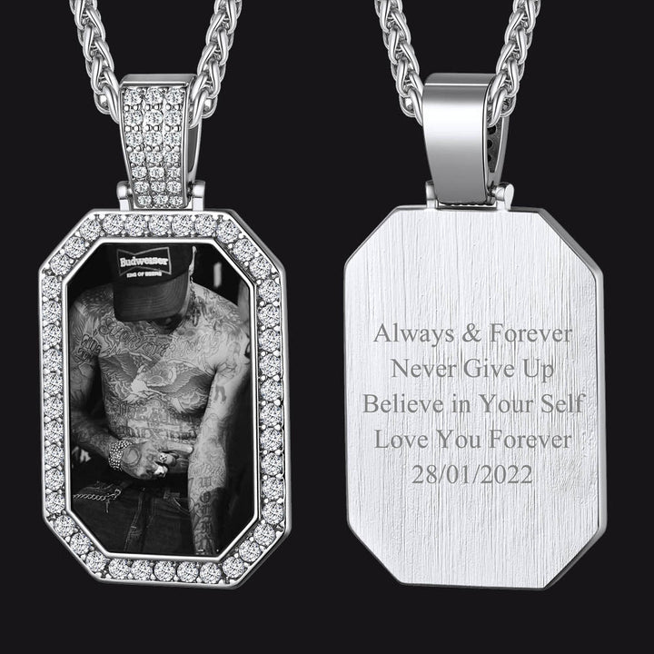 Memorial Personalized Picture Dog Tag Necklace with CZ for Men Mom Family
