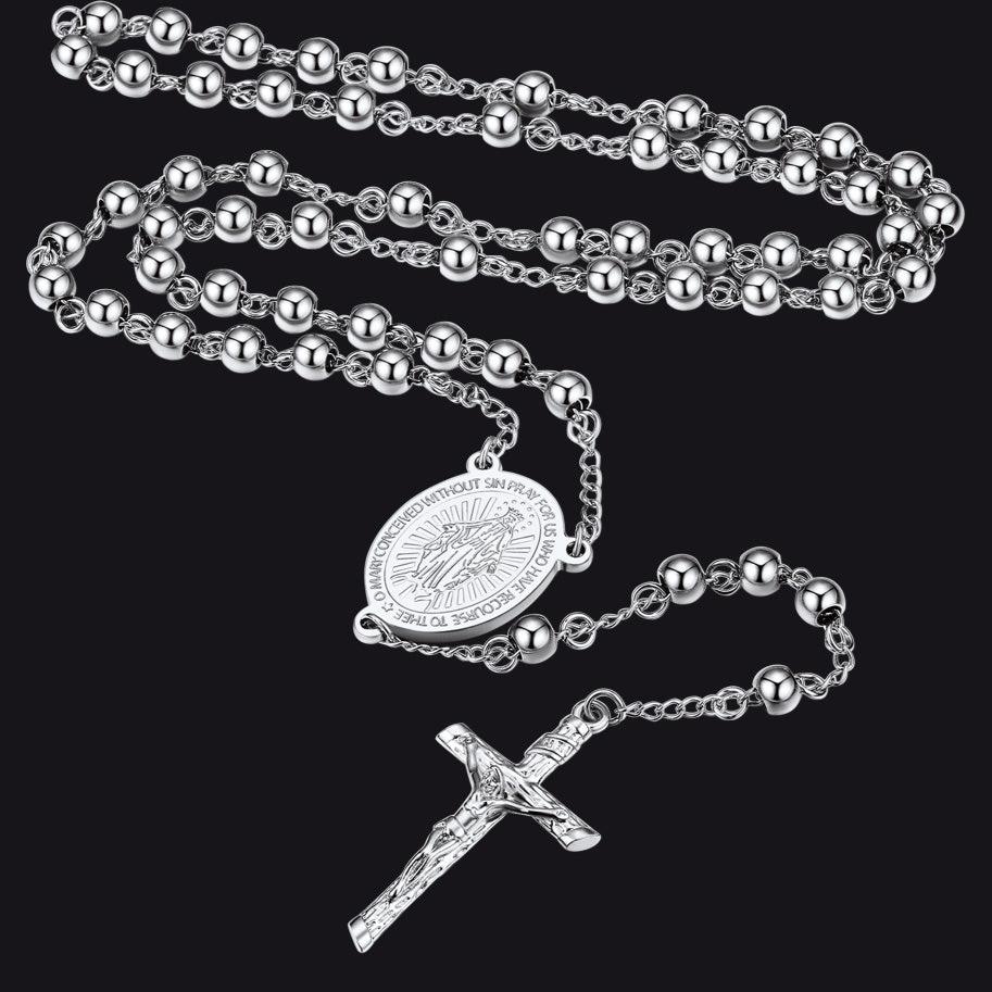 Catholic Virgin Mary Rosary Beads Cross Necklace Chain for Men Women