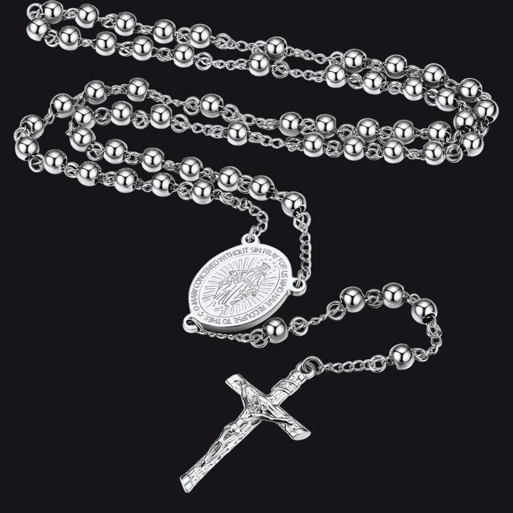 Catholic Virgin Mary Rosary Beads Cross Necklace Chain for Men Women